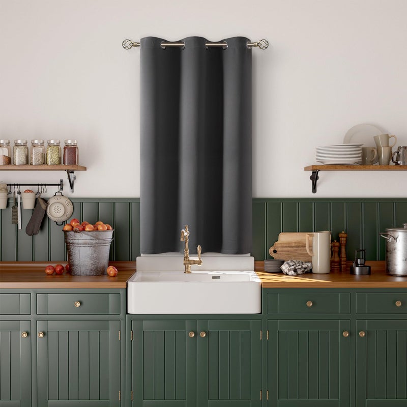 BGment Kitchen Curtain 45 Inch Length  Short Blackout Curtain for Small Window  Grommet Privacy Thermal Insulated Tier Room Darkening Drape for Bedroom  1 Panel  38 x 45 Inch  Dark Grey - Image 1