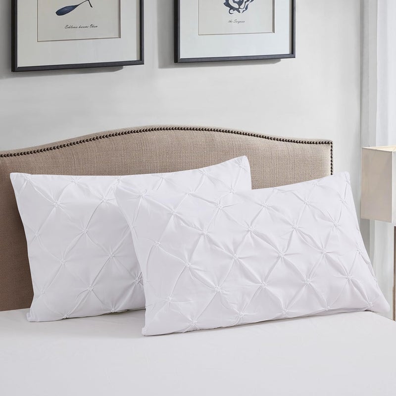Vaulia Lightweight Microfiber Decorative Pillow Shams Pinch Pleat Design King Size 20x36 White Color 2Pack