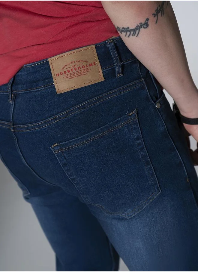 Hubberholme Navy Blue Regular Fit Jeans Solid design crafted from 100% Cotton with Button closure.