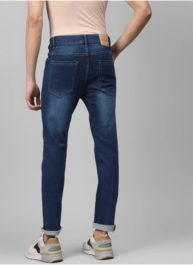 Hubberholme Navy Blue Regular Fit Jeans Solid design crafted from 100% Cotton with Button closure.