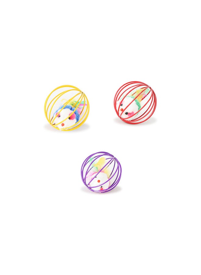 Cage Mouse Cat Self Hi Toy Tumbler Toy Ball Cat Stick Little Mouse Bell-Color:Pack Of 3  - Image 1