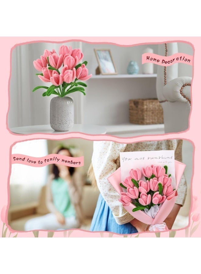 Arabest Pipe Cleaners Craft, Craft Pipe Cleaner Flower Kit, Chenille Pipe Cleaners with Wrapping Paper, Step-by-Step Tutorials for Birthday Home Decoration (Pink) - Image 4