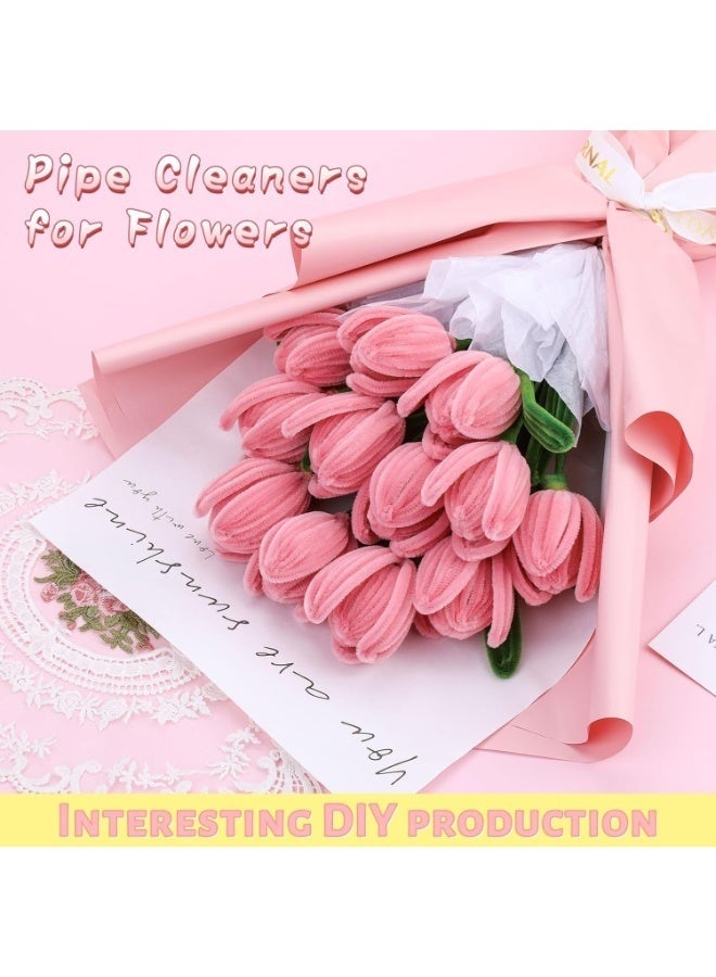 Arabest Pipe Cleaners Craft, Craft Pipe Cleaner Flower Kit, Chenille Pipe Cleaners with Wrapping Paper, Step-by-Step Tutorials for Birthday Home Decoration (Pink) - Image 3