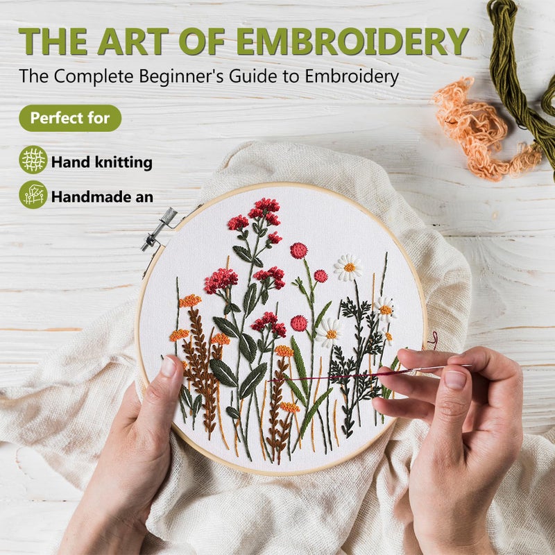 Santune 3 Pack Embroidery Kit for Beginners, Needlepoint Cross Stitch Kits for Adults,Needle Point Sets with Stamped Wild Flower Pattern Stitch Video Tutorial - Image 2