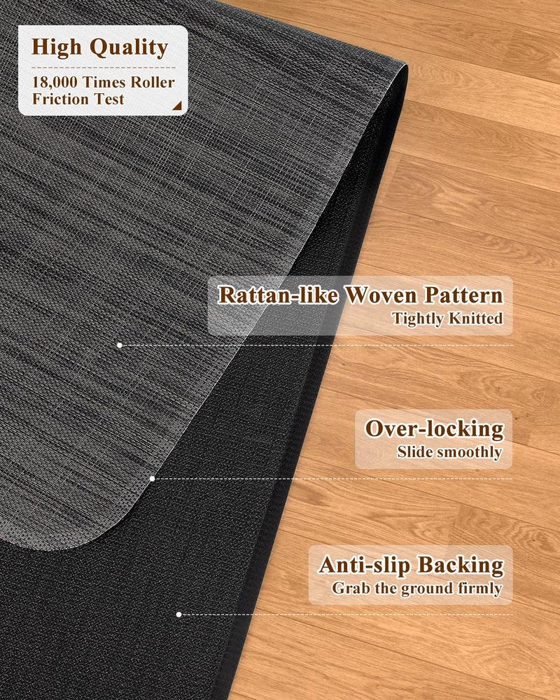 Soimeat Office Chair Mat for Hardwood Floor, 35.4" x 47.2" Non-Slip Desk Computer Chair Mat, PVC Floor Mat for Rolling Chair, Heavy Duty Wood/Tile Floor Protector Desk Rug for Home Office, Black - Image 3