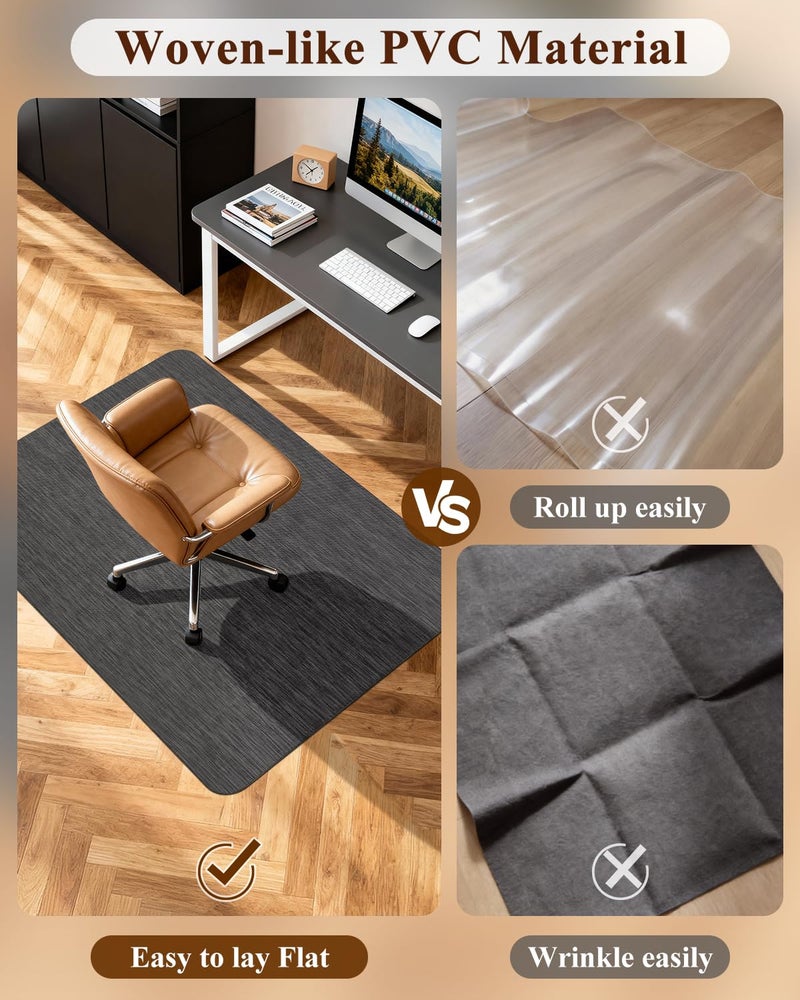 Soimeat Office Chair Mat for Hardwood Floor, 35.4" x 47.2" Non-Slip Desk Computer Chair Mat, PVC Floor Mat for Rolling Chair, Heavy Duty Wood/Tile Floor Protector Desk Rug for Home Office, Black - Image 2