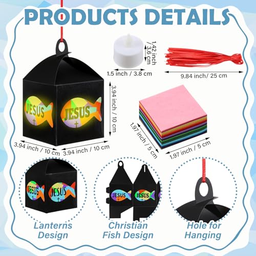 Simgoing 12 Sets Easter Crafts Religious Fish Crafts with LED Candle Light DIY Faith Jesus Fish Tissue Paper Kits Religious Hanging Ornament for Church Sunday School VBS Classroom Activities - Image 5