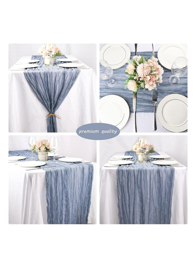 إزدنك قطعتان من مفرش طاولة من القطن الخشن 90 سم × 300 سم، بلونين، من قماش الشاش البوهيمي، مفرش طاولة شفاف ريفي مناسب لحفلات الزفاف وأعياد الميلاد، ديكور طاولة على الطراز البوهيمي (أخضر ضبابي + أزرق ضبابي) - Image 5