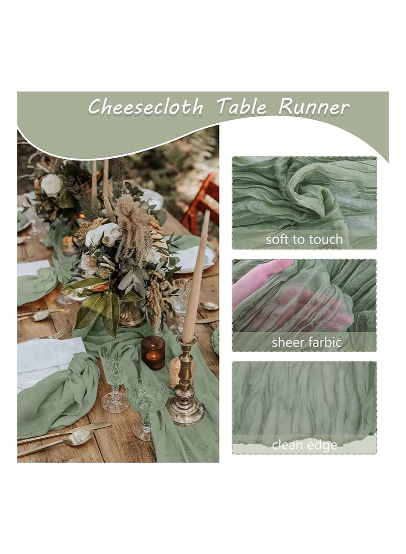 إزدنك قطعتان من مفرش طاولة من القطن الخشن 90 سم × 300 سم، بلونين، من قماش الشاش البوهيمي، مفرش طاولة شفاف ريفي مناسب لحفلات الزفاف وأعياد الميلاد، ديكور طاولة على الطراز البوهيمي (أخضر ضبابي + أزرق ضبابي) - Image 4