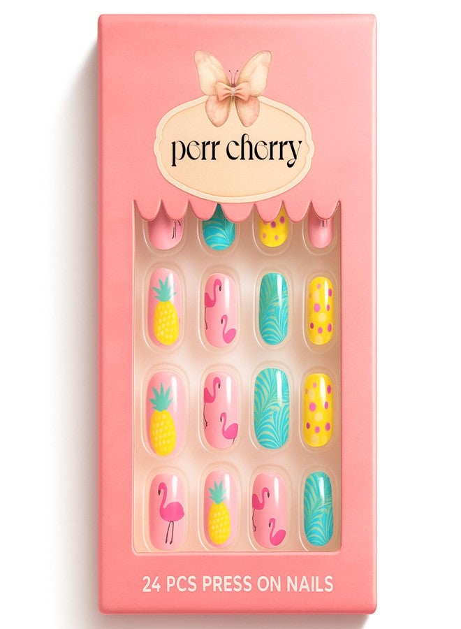 Perr Cherry Press on Nails | 24 Reusable Pre-Glued Artificial Nail Set | Lightweight, Long Lasting, Easy to Use (Assorted Colour) - Image 1