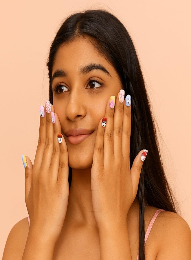 Perr Cherry Press on Nails | 24 Reusable Pre-Glued Artificial Nail Set | Lightweight, Long Lasting, Easy to Use (Assorted Colour) - Image 2
