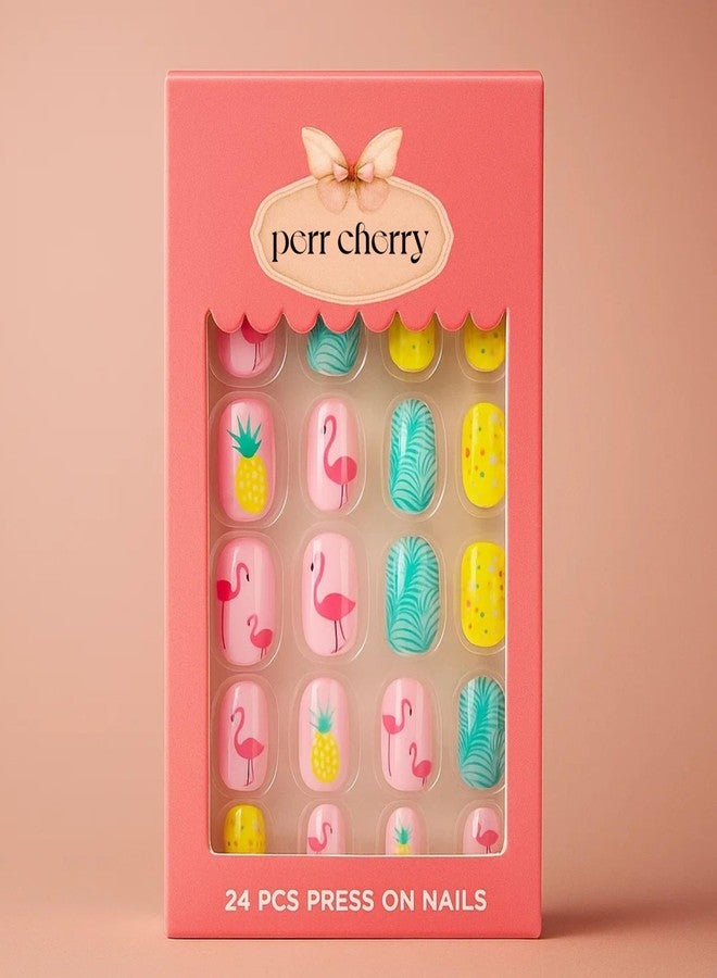 Perr Cherry Press on Nails | 24 Reusable Pre-Glued Artificial Nail Set | Lightweight, Long Lasting, Easy to Use (Assorted Colour) - Image 4
