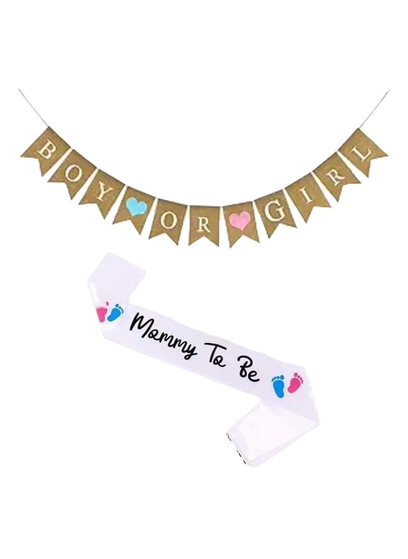 Boxwoods - Mommy To Be Sash And Boy Or Girl Paper Banner For Gender Reveal Baby Shower - Image 1