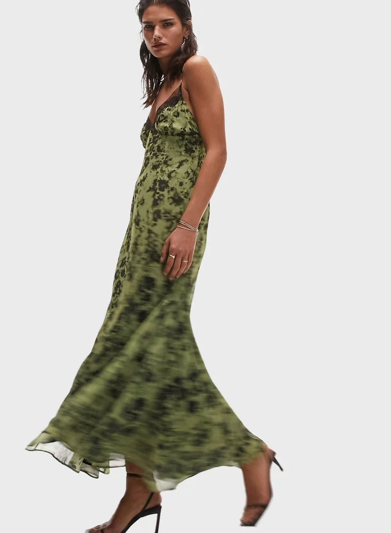 TOPSHOP Strappy Floral Print Teired Dress