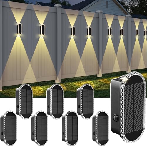 LIANGLOME Solar Fence Lights Outdoor 300040006000K 3 Modes IP65 Waterproof Fence Lights Solar Powered Up Down Lighting Solar Wall Lights Outdoor for BackyardGardenPatioGarage and Wall decor 8 pack - Image 1