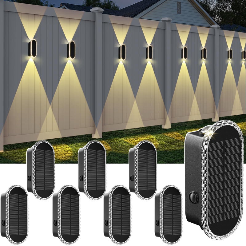 LIANGLOME Solar Fence Lights Outdoor 300040006000K 3 Modes IP65 Waterproof Fence Lights Solar Powered Up Down Lighting Solar Wall Lights Outdoor for BackyardGardenPatioGarage and Wall decor 8 pack - Image 2