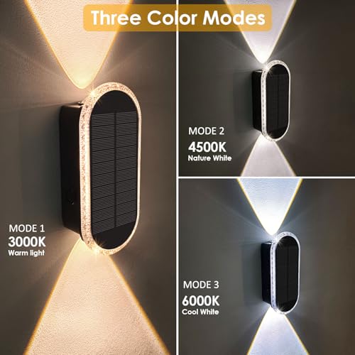LIANGLOME Solar Fence Lights Outdoor 300040006000K 3 Modes IP65 Waterproof Fence Lights Solar Powered Up Down Lighting Solar Wall Lights Outdoor for BackyardGardenPatioGarage and Wall decor 8 pack - Image 3