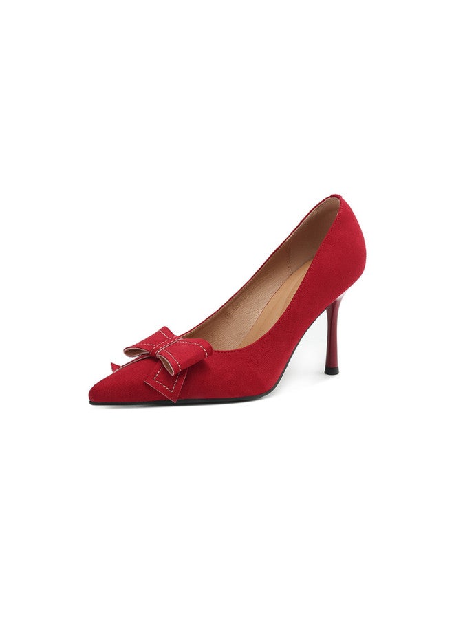 Amore Elegant French Classic Women's Flats, Spring And Summer Style, Bow Tie Stiletto Heel Suede High Heels For Women - Image 4