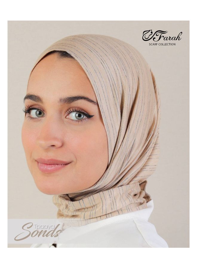 Kuwaiti Bandana Hijab Turban Cotton 2 Tone Sondos Striped with Rust-Free Capsules - Soft Amber