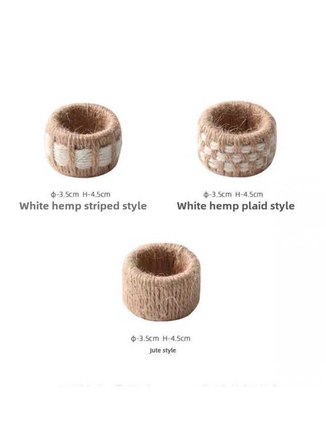 Napkin Ring Linen Straw Woven Napkin Buckle Cotton Rope Napkin Ring Supply Products-Color:Linen Plaid  - Image 2