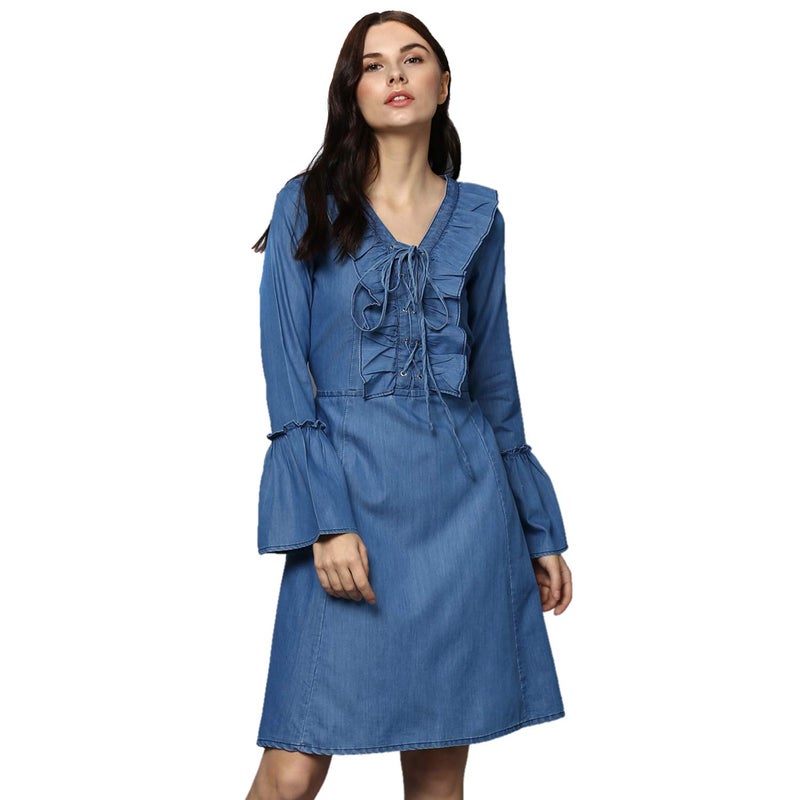 StyleStone Women's A-Line Knee Length Dress (3389JingleBelDrsL_Blue_Large) - Image 5
