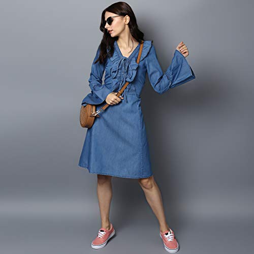 StyleStone Women's A-Line Knee Length Dress (3389JingleBelDrsL_Blue_Large) - Image 2