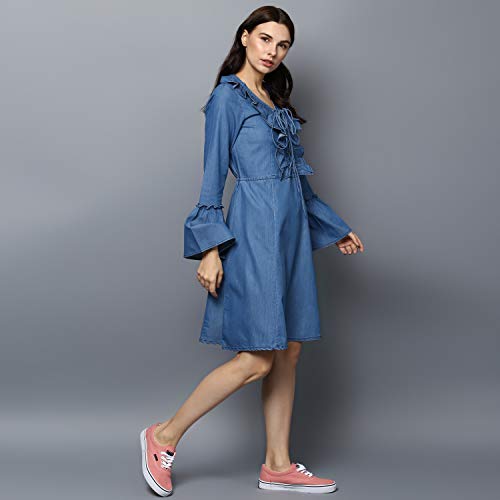 StyleStone Women's A-Line Knee Length Dress (3389JingleBelDrsL_Blue_Large) - Image 4