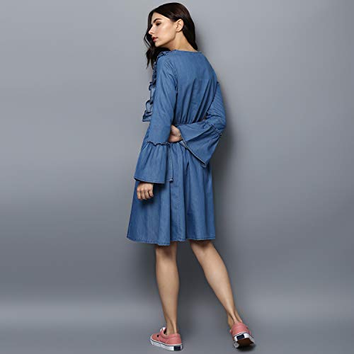 StyleStone Women's A-Line Knee Length Dress (3389JingleBelDrsL_Blue_Large) - Image 3
