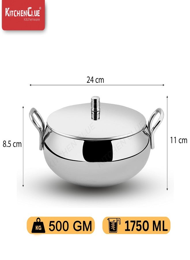 KITCHEN CLUE Stainless Steel Handi Serving Combo Set With Lids - Pack Of 3 Pcs, 1750 ML - Steel Kadhai Set For Kitchen - Kitchen Cookware With Handles For Storing, Serving Rice, Curry, Dal, Dry Fruits - Image 4