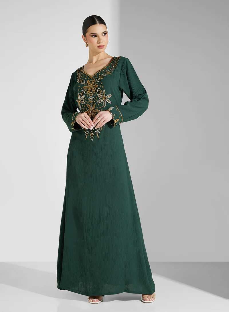 ARABIAN CLOSET Embellished Belted Jalabiya