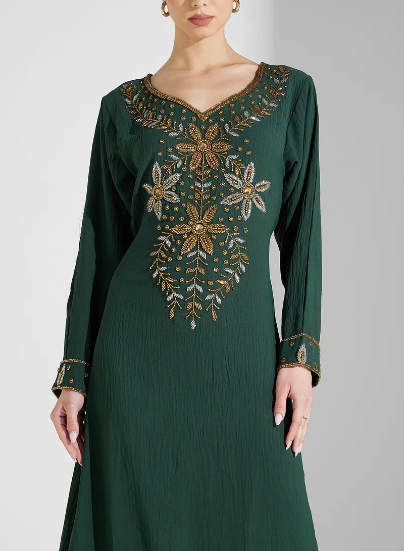 ARABIAN CLOSET Embellished Belted Jalabiya