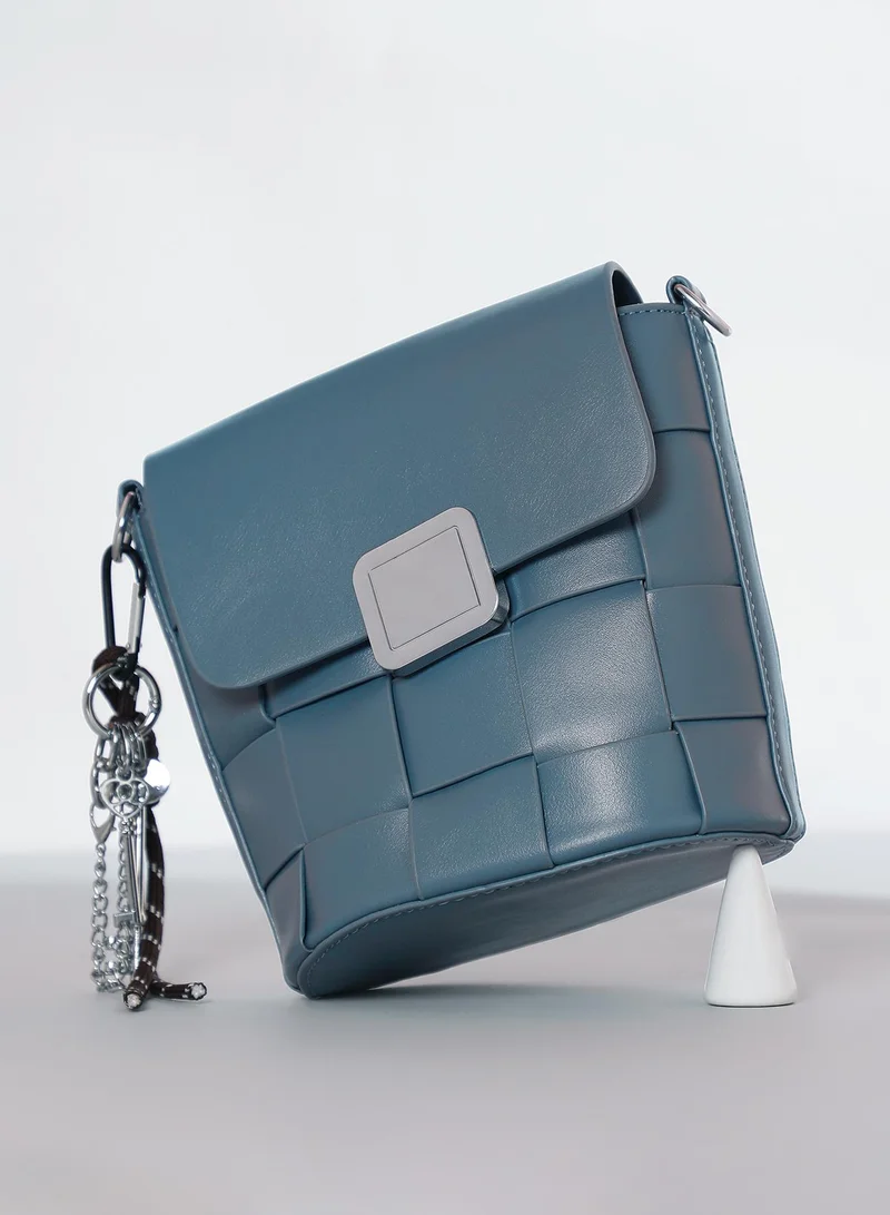 Woven Flap Shoulder Bag