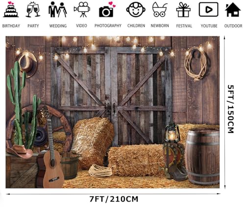 Alltten 7x5ft Western Cowboy Backdrop Western Party Decorations Wild West Vintage Wooden House Barn Door Photography Background Cowboy Theme Party Decorations Banner Photo Booth F44 - Image 2