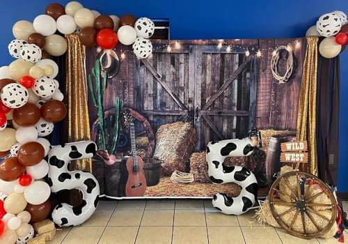 Alltten 7x5ft Western Cowboy Backdrop Western Party Decorations Wild West Vintage Wooden House Barn Door Photography Background Cowboy Theme Party Decorations Banner Photo Booth F44 - Image 4