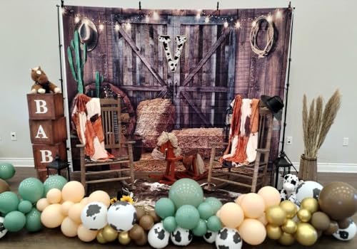 Alltten 7x5ft Western Cowboy Backdrop Western Party Decorations Wild West Vintage Wooden House Barn Door Photography Background Cowboy Theme Party Decorations Banner Photo Booth F44 - Image 3