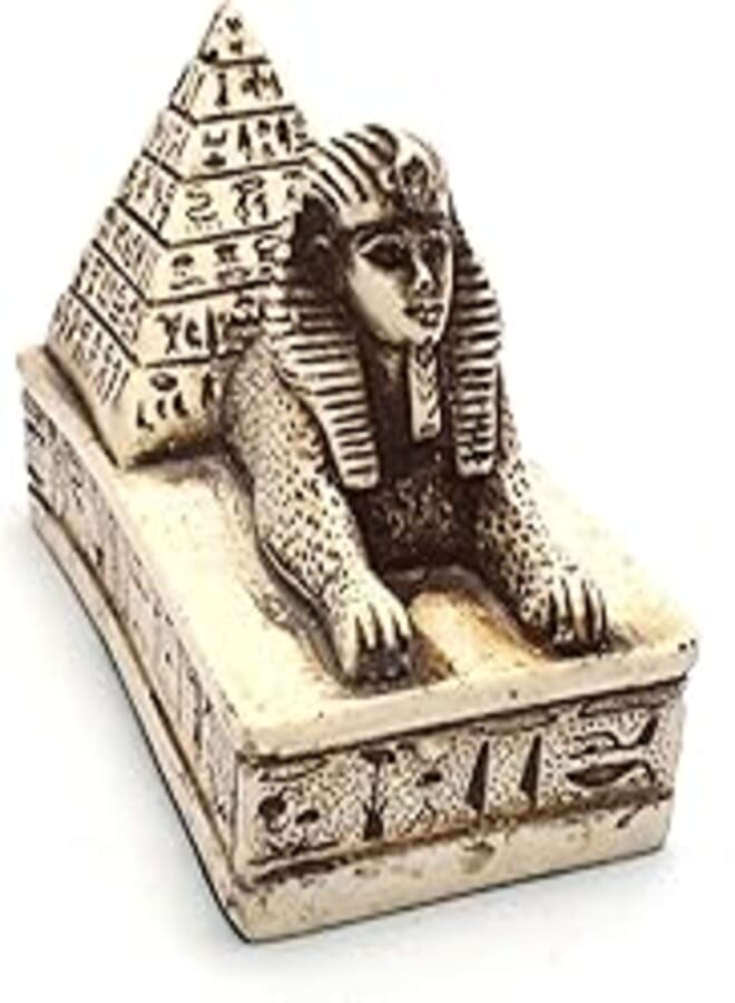immatgar pharaonic Decorative Egyptian Sphinx with pyramid Statue ancient Egyptian souvenirs gifts from Egypt Collectible Pharaohs (with pyramid - off white - 10 CM Long)