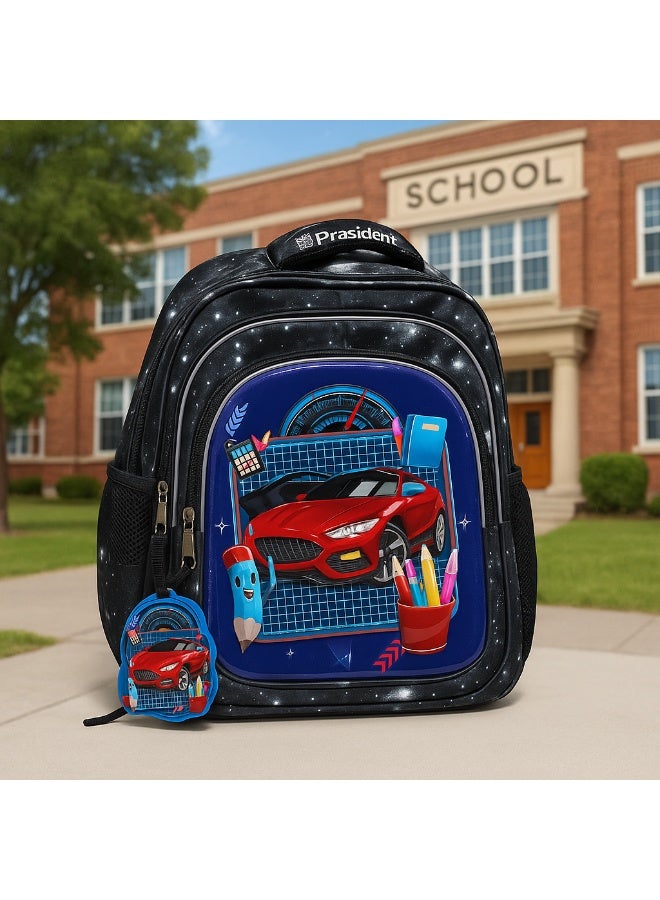 President President School Backpack, Sports Car Design, 35 x 25 x 12 cm,  3 Compartments, Water Repellent Polyester - Image 5