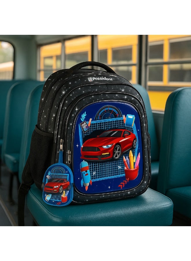 President President School Backpack, Sports Car Design, 35 x 25 x 12 cm,  3 Compartments, Water Repellent Polyester - Image 3
