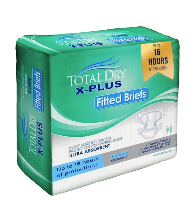 TOTAL DRY TotalDry Ultimate X-Plus - Fitted Incontinence Briefs Adult Diapers â€“ Plastic Backed Ultra Absorbent Overnight Bladder Control for Women & Men - FSA HSA Approved - Large - Image 1