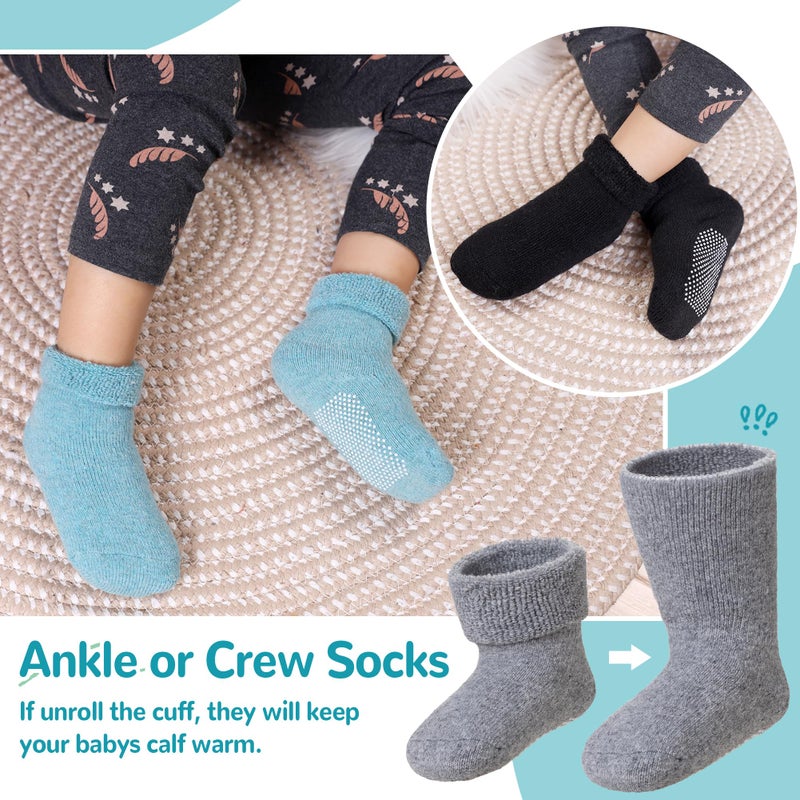 Eocom 6 Pairs Baby Boy Girl Non Slip Socks Child Toddler Winter Thick Soft Wool Kids Warm Socks with Grips(Blue Set, 1-3T) - Image 4