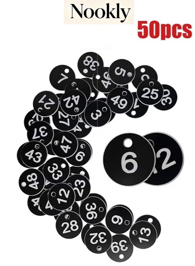 nookly Plastic ID Number Tags, Engraved Key Tags without Key Rings for Locker Dorm Hotel Bar Restaurant Club Table Numbers (1-50 Black) - Image 1