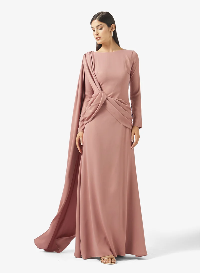 Namshi x Draped Bodycon Evening Dress with Trail