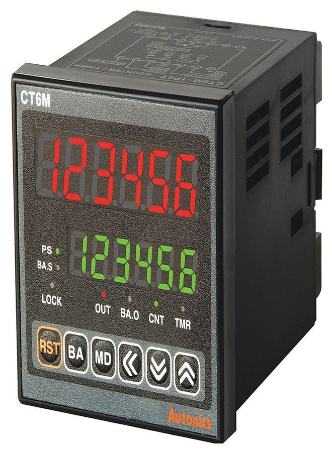 عداد ومؤقت AUTONICS CT6M-2P4، عرض 72 × ارتفاع 72 مم، 6 أرقام، LED، 2 إعداد مسبق، 2 مرحل و3 مخرج NPN، 100-240 فولت تيار متردد.