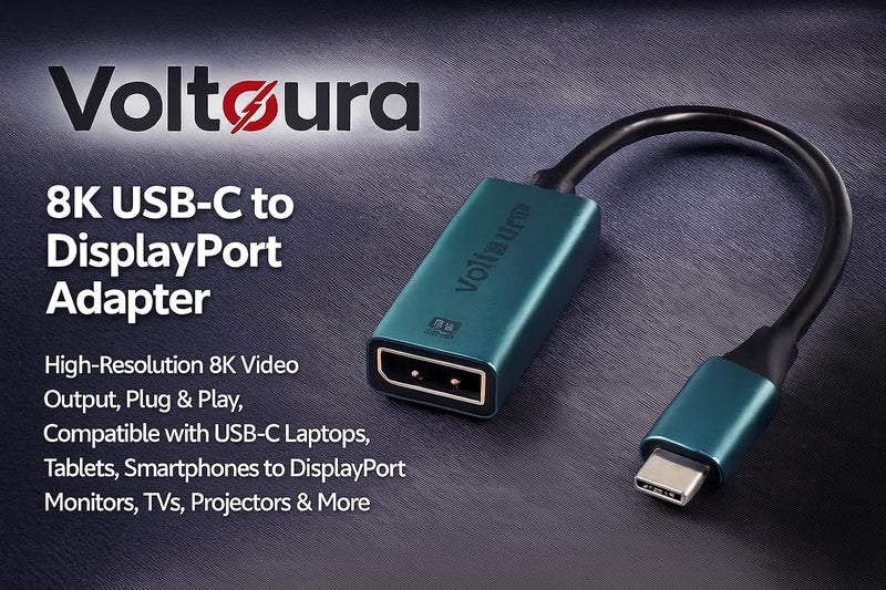 VOLTAURA 8K USB-C to DisplayPort Adapter - High-Resolution 8K Video Output, Plug & Play, Compatible with USB-C Laptops, Tablets, Smartphones to DisplayPort Monitors, TVs, Projectors & More - Image 4