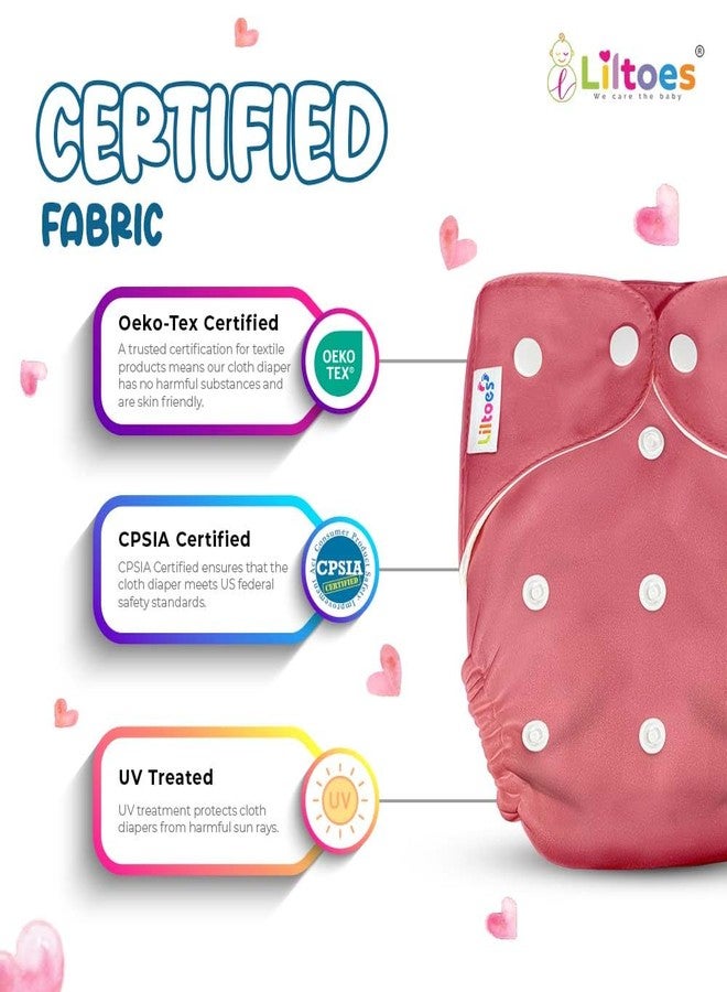 Liltoes Baby's All In One Washable Reusable Adjustable Cloth 2 Diapers With 4 Inserts (Assorted Colour) - Image 5