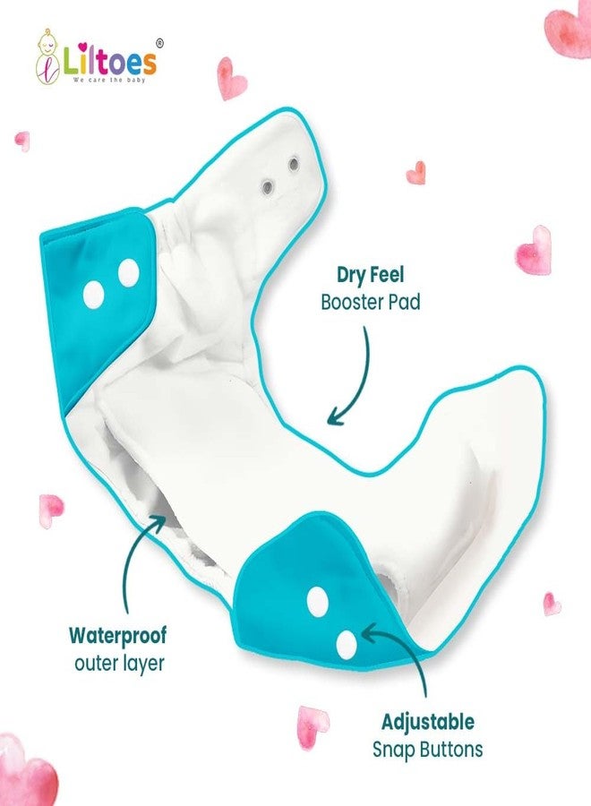 Liltoes Baby's All In One Washable Reusable Adjustable Cloth 2 Diapers With 4 Inserts (Assorted Colour) - Image 2