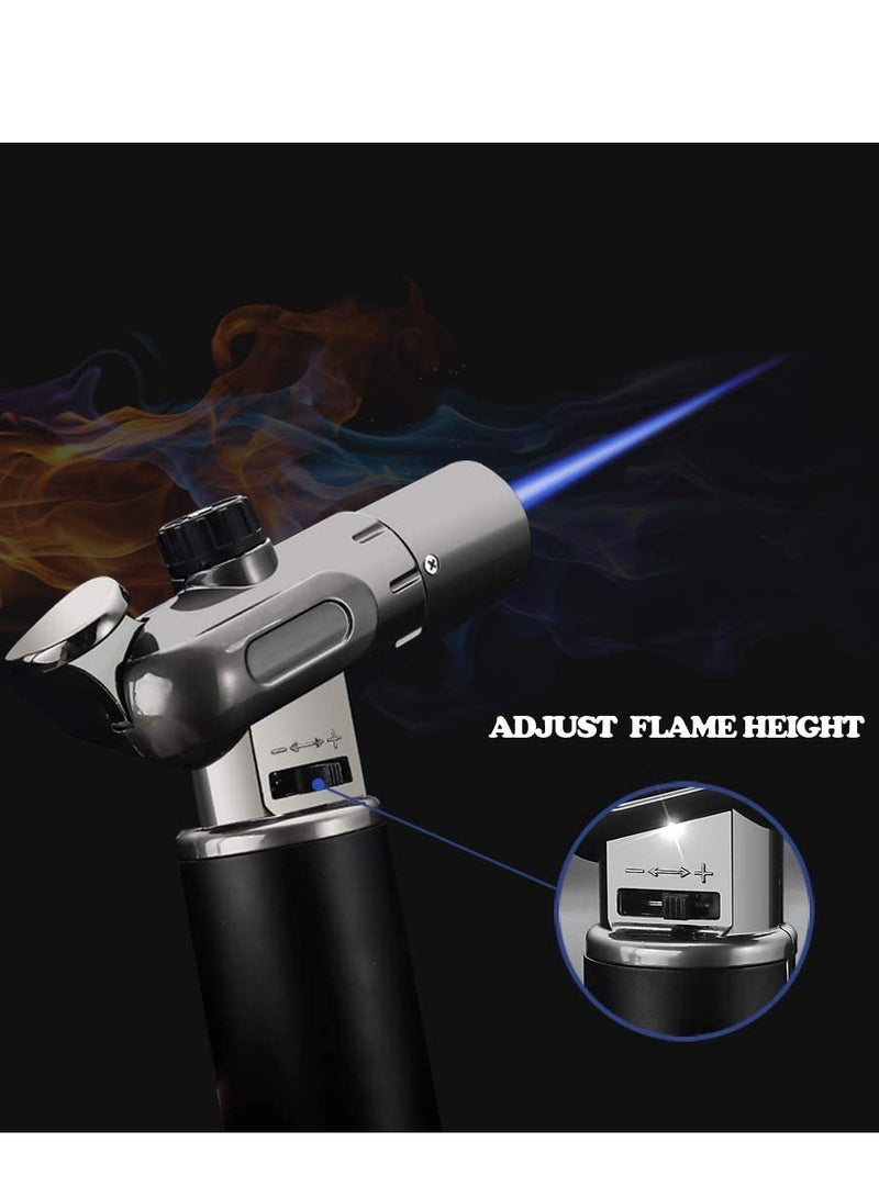 Honest ولاعة مقاومة للرياح قابلة لإعادة التعبئة بالغاز البيوتان بلهب مزدوج قابل للتعديل (غاز البيوتان غير مشمول) للفحم البخور، الشموع، الطهي، التخييم، الخبز، الشواء (أسود) - Image 5