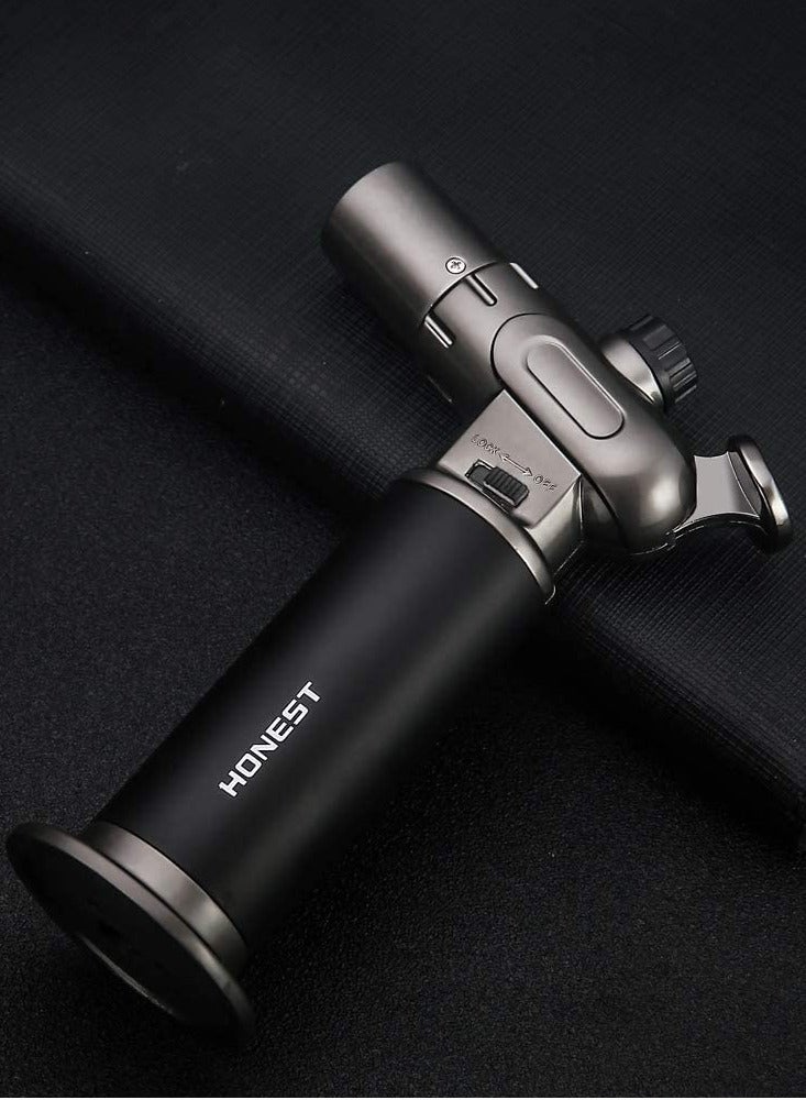 Honest ولاعة مقاومة للرياح قابلة لإعادة التعبئة بالغاز البيوتان بلهب مزدوج قابل للتعديل (غاز البيوتان غير مشمول) للفحم البخور، الشموع، الطهي، التخييم، الخبز، الشواء (أسود) - Image 2