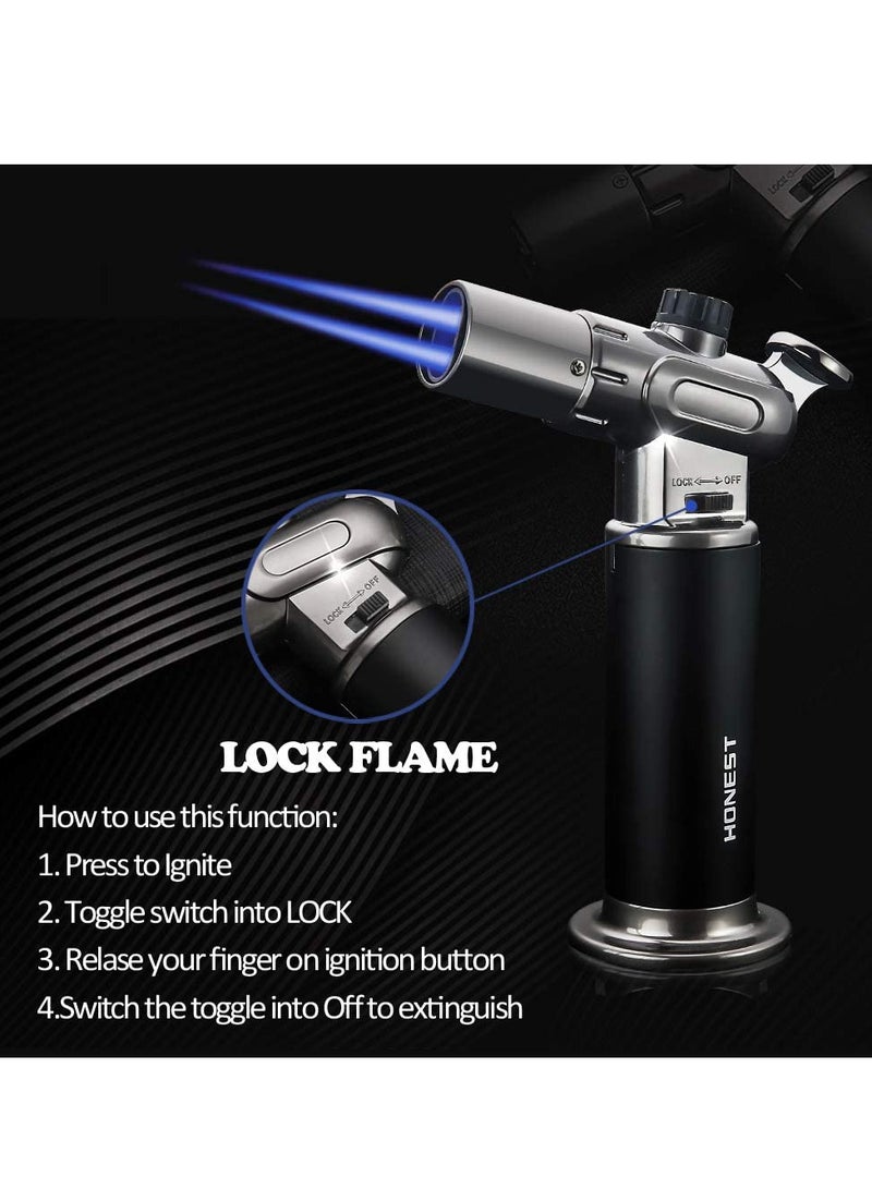 Honest ولاعة مقاومة للرياح قابلة لإعادة التعبئة بالغاز البيوتان بلهب مزدوج قابل للتعديل (غاز البيوتان غير مشمول) للفحم البخور، الشموع، الطهي، التخييم، الخبز، الشواء (أسود) - Image 4