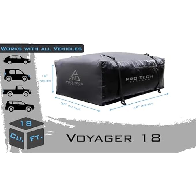 Voyager 18 Cubic Feet Waterproof Car Topper Luggage Carrier - Cargo Carrier for Top of Vehicle, Rooftop Cargo Bag Use with or Without Roof Rack, UV-Protected, 48 x 36 x 18 in, 4 Straps Included - Image 2